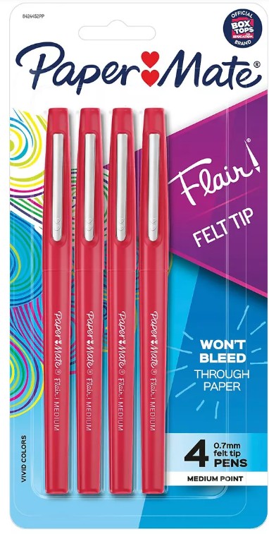 Pen Flair Red Med 4 ct