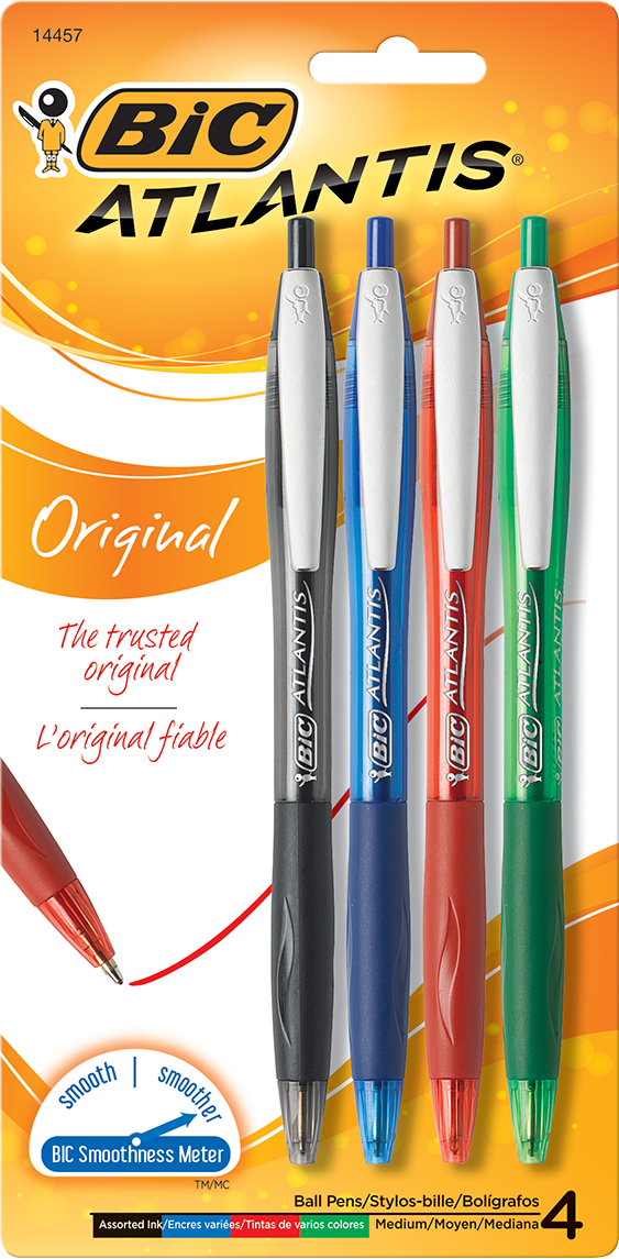 BIC Atlantis Original Retractable Ballpoint Pen - Asst 1.0mm 4Pk BP