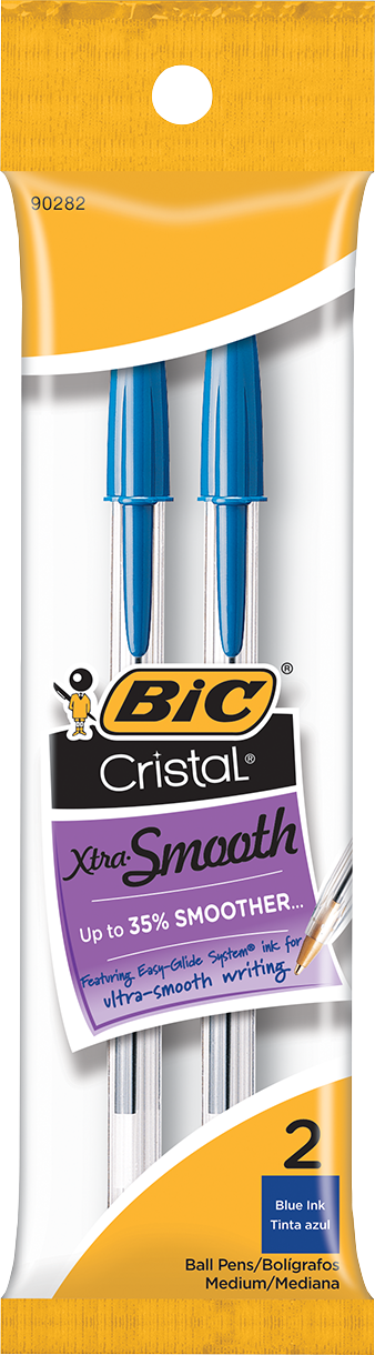 BIC Cristal Xtra Smooth Stic Ballpoint Pen - Blue 1.0mm 2Pk BP