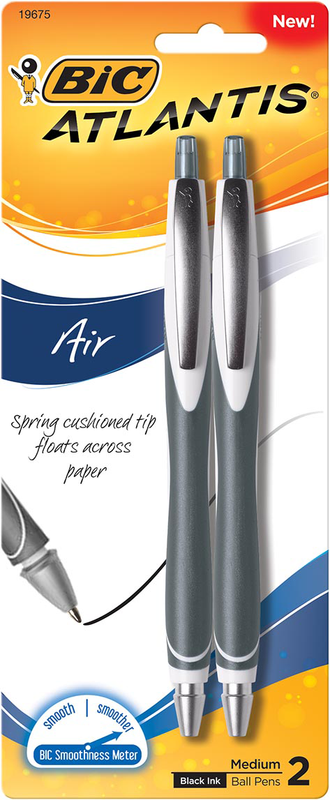 BIC Atlantis Air Retractable Ballpoint Pen - Black 1.2mm 2Pk BP