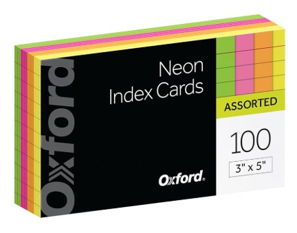 Ruled Neon Index Cards 3x5