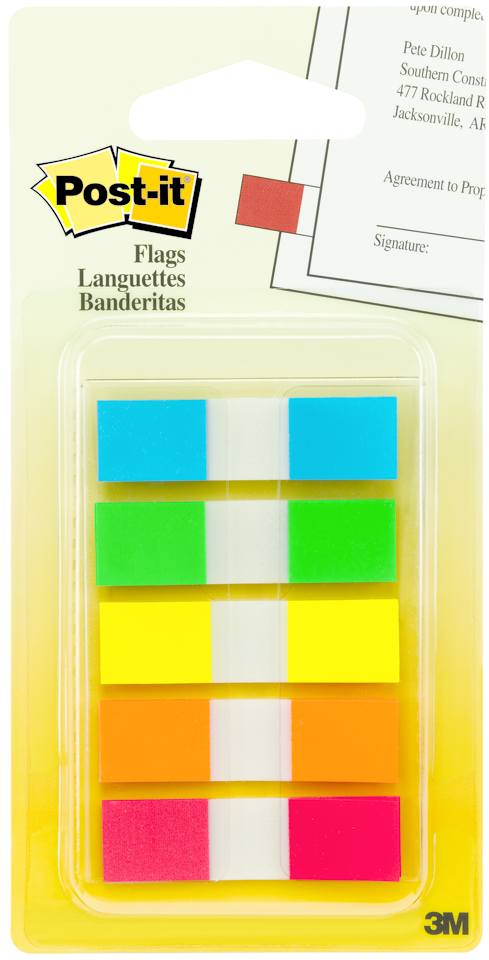 Post-it To-Go Flags - Asst .5x1.75in 5Pk BP Primary