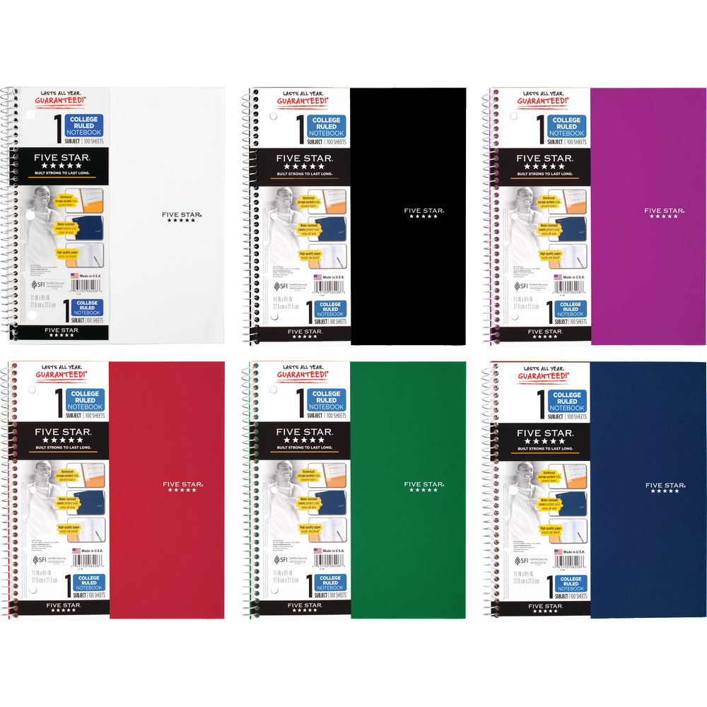 Five Star Wirebound Notebook - Asst 8.5x11in 100Sht Bulk 1-Subject-College Ruled