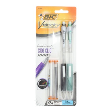BIC Velocity Side Clic Mechanical Pencil - Asst .5mm 2Pk BP with Refill