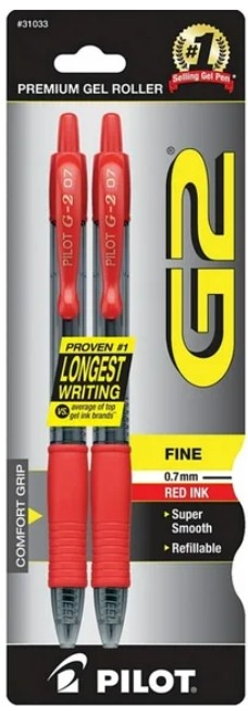 Pilot G2 Gel Roller Pen Red 2ct