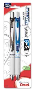 Pentel EnerGel Pearl Deluxe RTX Retractable Liquid Gel Pen, (0.7mm), Black Ink/Blue Ink, 2 Pack