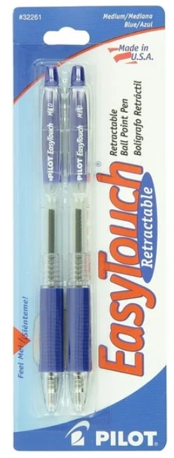Pen EZ Touch Retractable Med Blue 2/Cd
