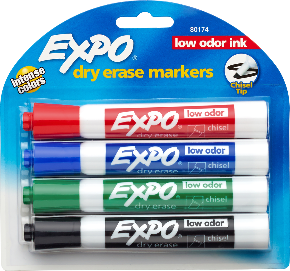 Expo Low Odor Dry Erase Marker - Asst Chisel 4Pk BP