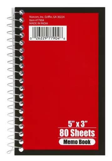 Spiral Notebook 3X5 Side 80ct