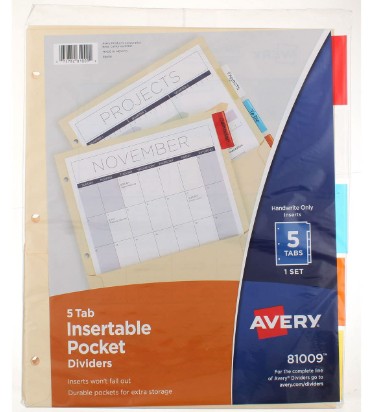 Avery 5 Tab Insertable Pkt Dividers