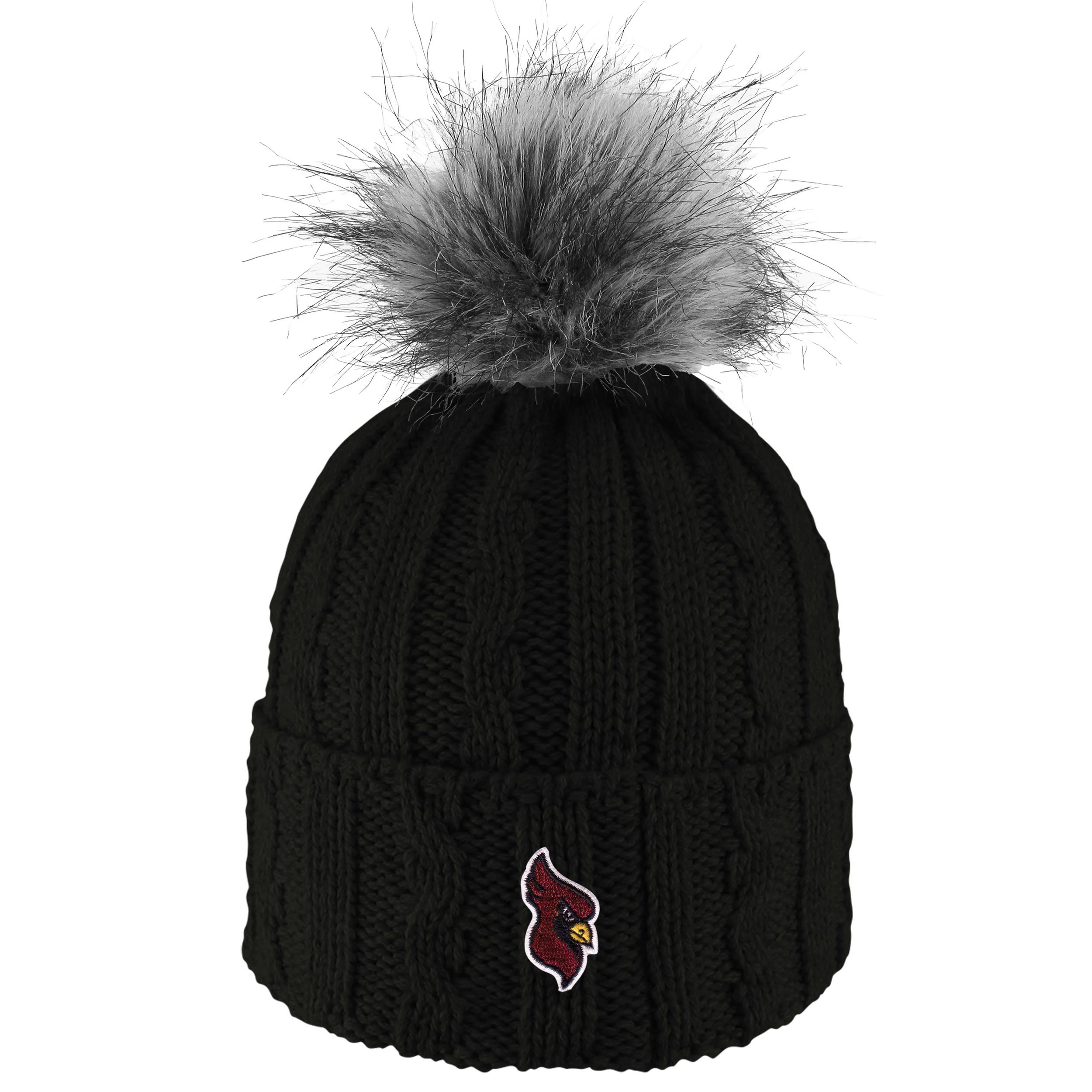 Cardinals Cable-Knit Hat with Cuff and Faux Fur Pom Pom