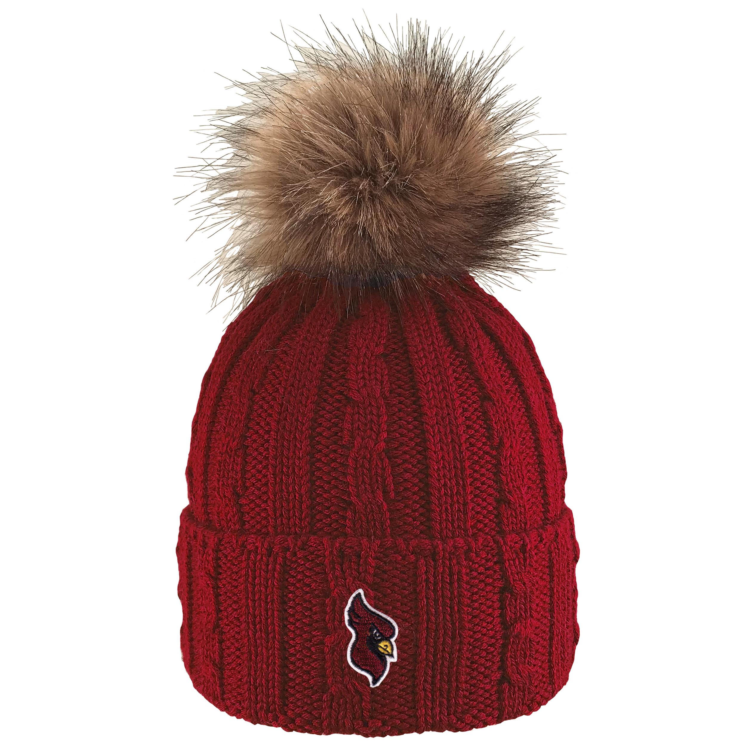 Cardinals Cable-Knit Hat with Cuff and Faux Fur Pom Pom