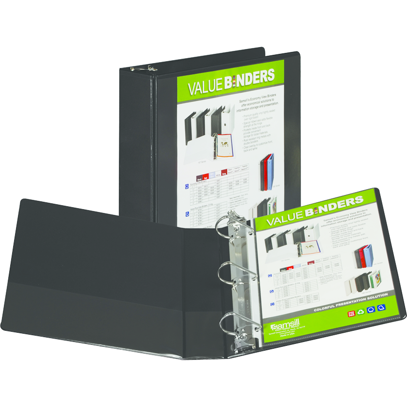 Samsill Value Plus Pocket D-Ring View Binder - Black 2in Bulk