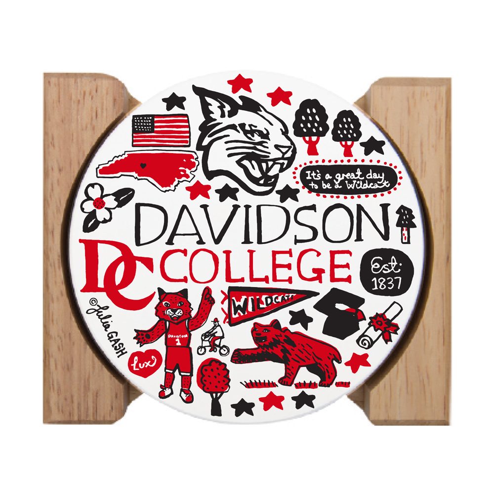 Julia Gash 4 Pack Round Stone Coaster with Wood Holder