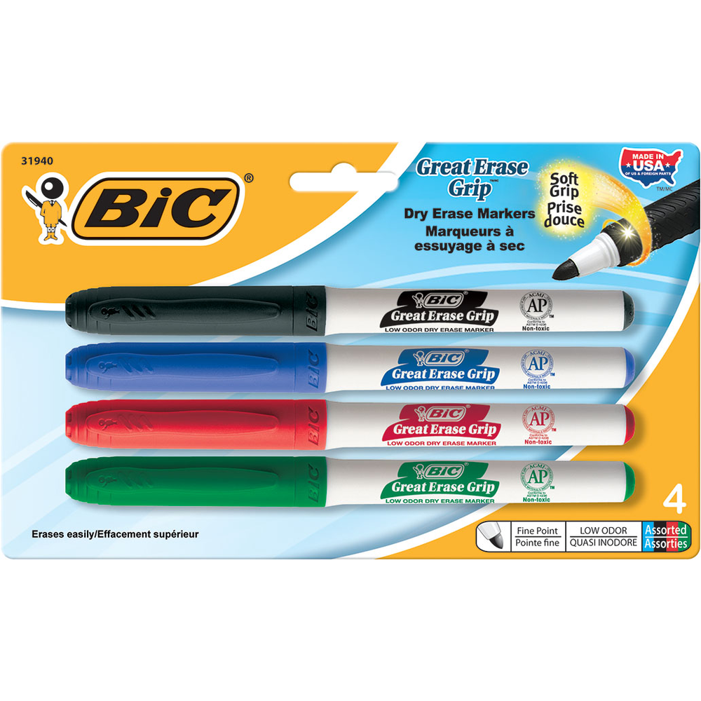 BIC Intensity Grip Dry Erase Marker - Asst Fine 4Pk BP Pocket