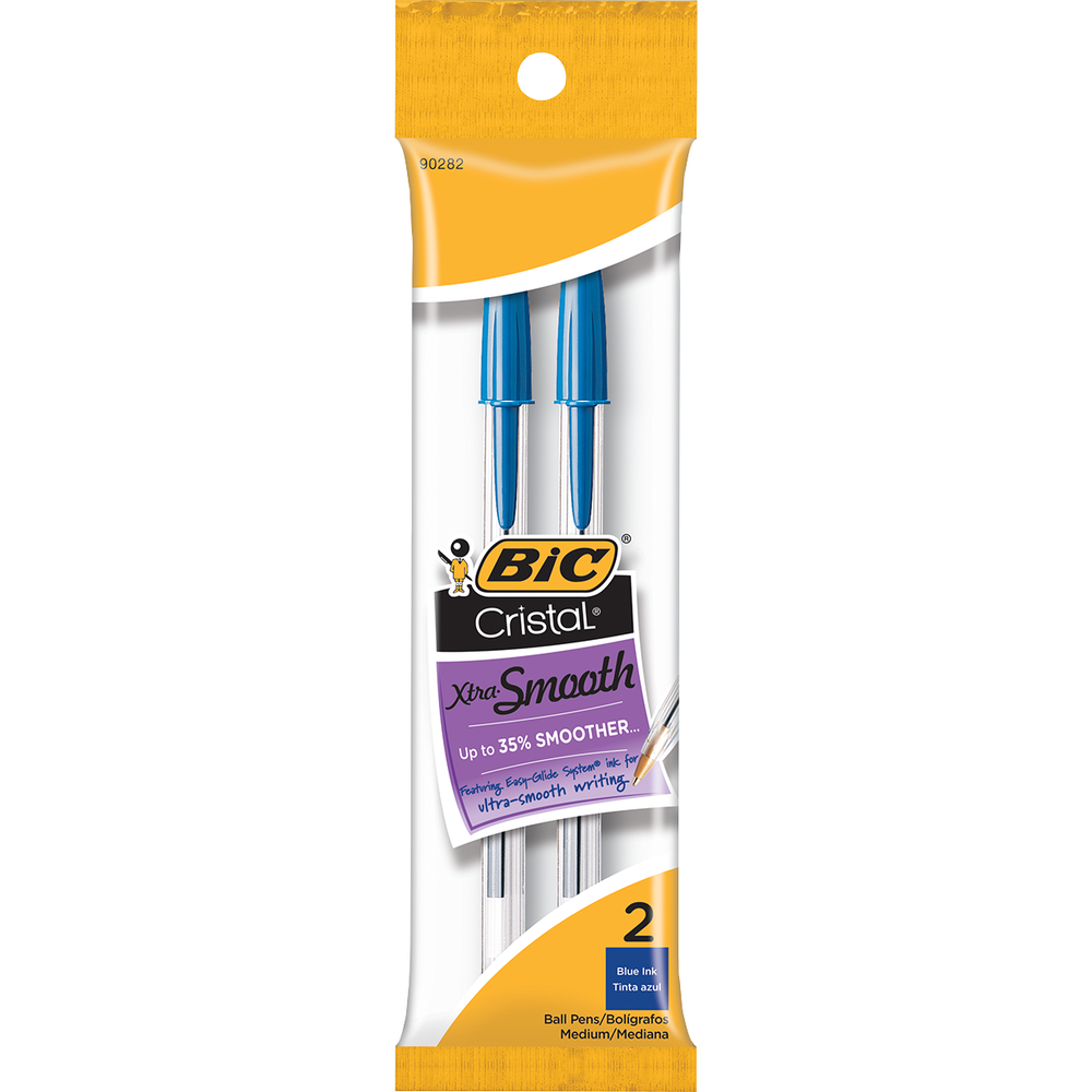 BIC Cristal Xtra Smooth Stic Ballpoint Pen - Blue 1.0mm 2Pk BP