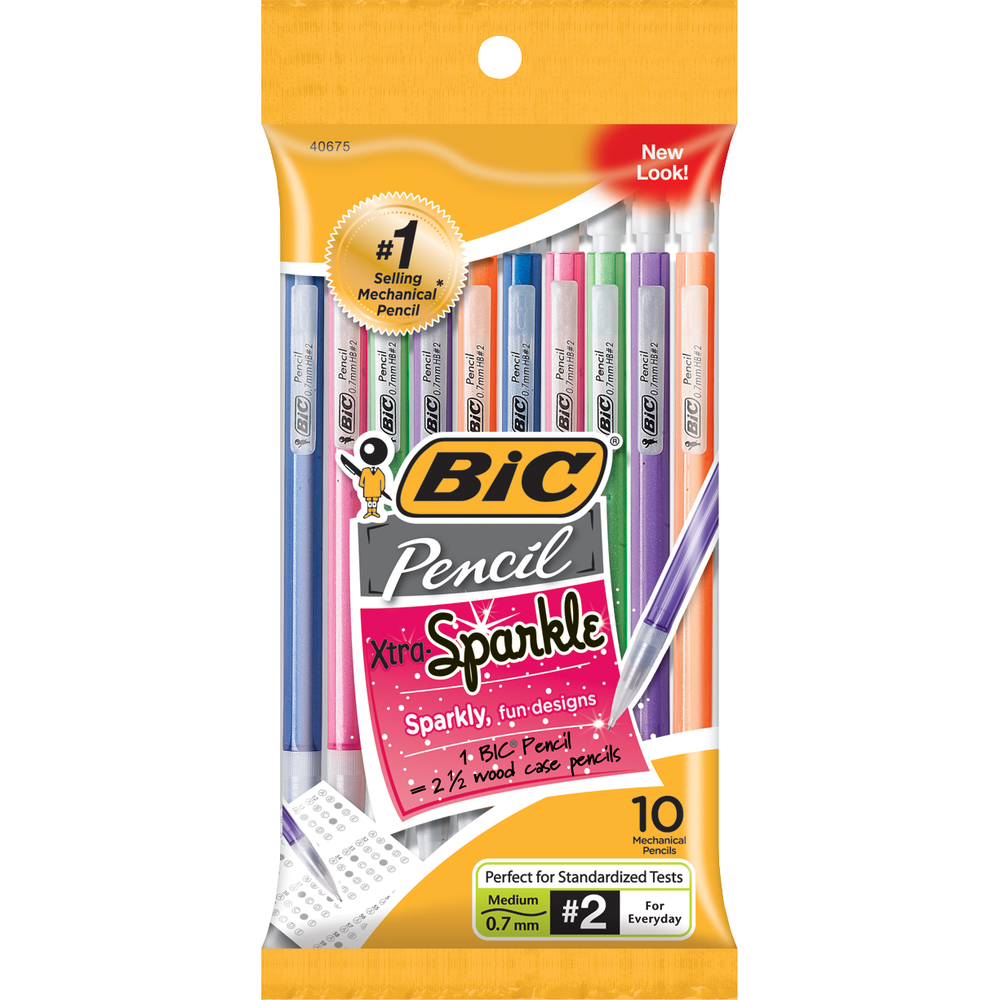 BIC Xtra Sparkle Mechanical Pencil - Black .7mm 10Pk BP Colorful Barrel