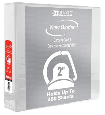 Binder 2" D Ring View With Pockets White