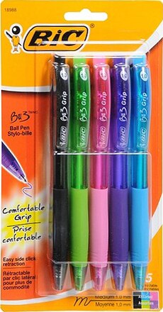 BIC BU3 Comfort Grip Retractable Ballpoint Pen 5pk