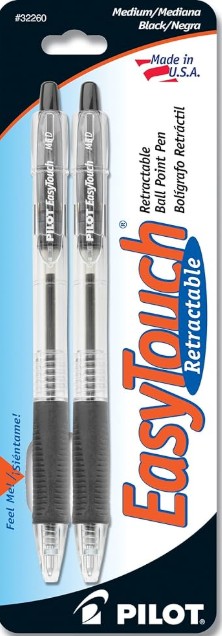 Pen EZ Touch Retractable Med Black 2/Cd