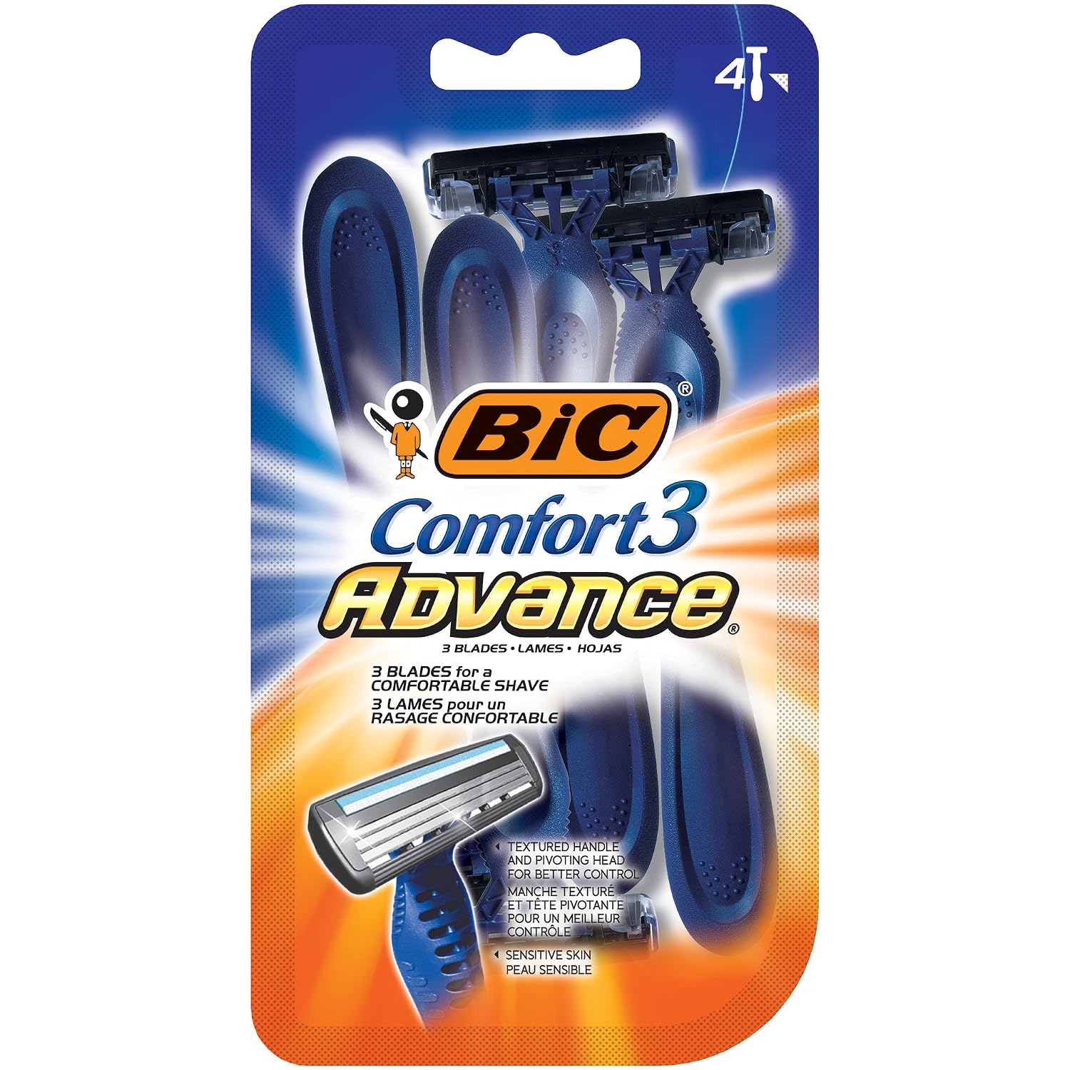 BIC Comfort 3 Advance Disposable Razors for Men, 4pk