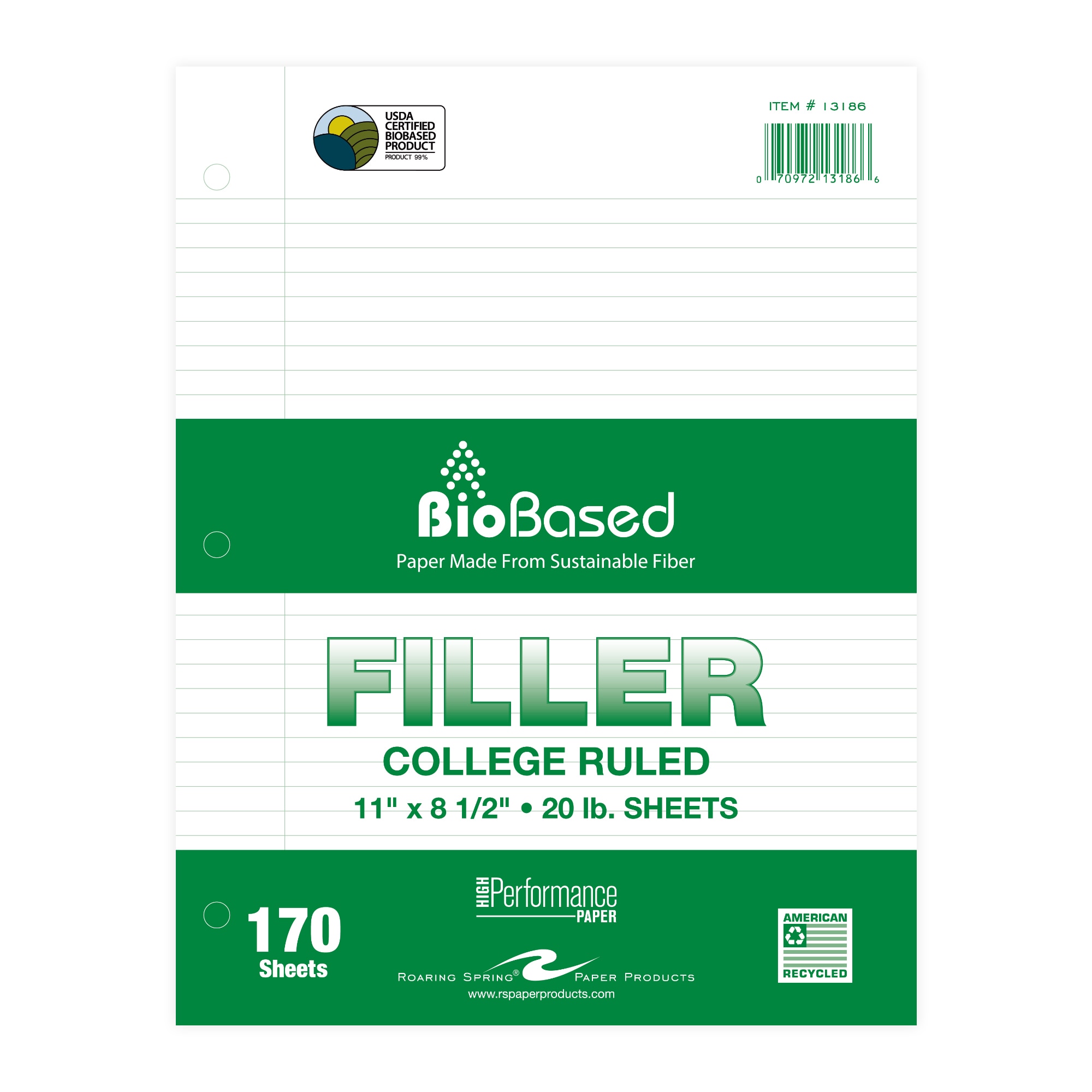 BioBased Recycled College Ruled Filler Paper 170ct