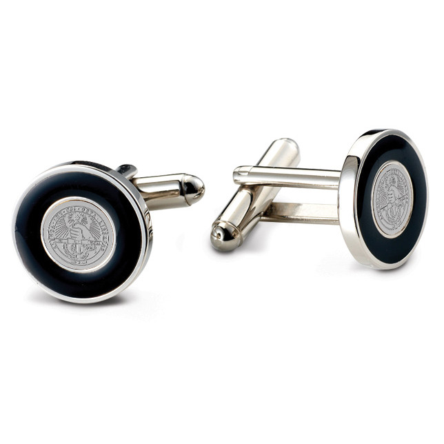 Cufflinks Silver Tone With Black Enamel