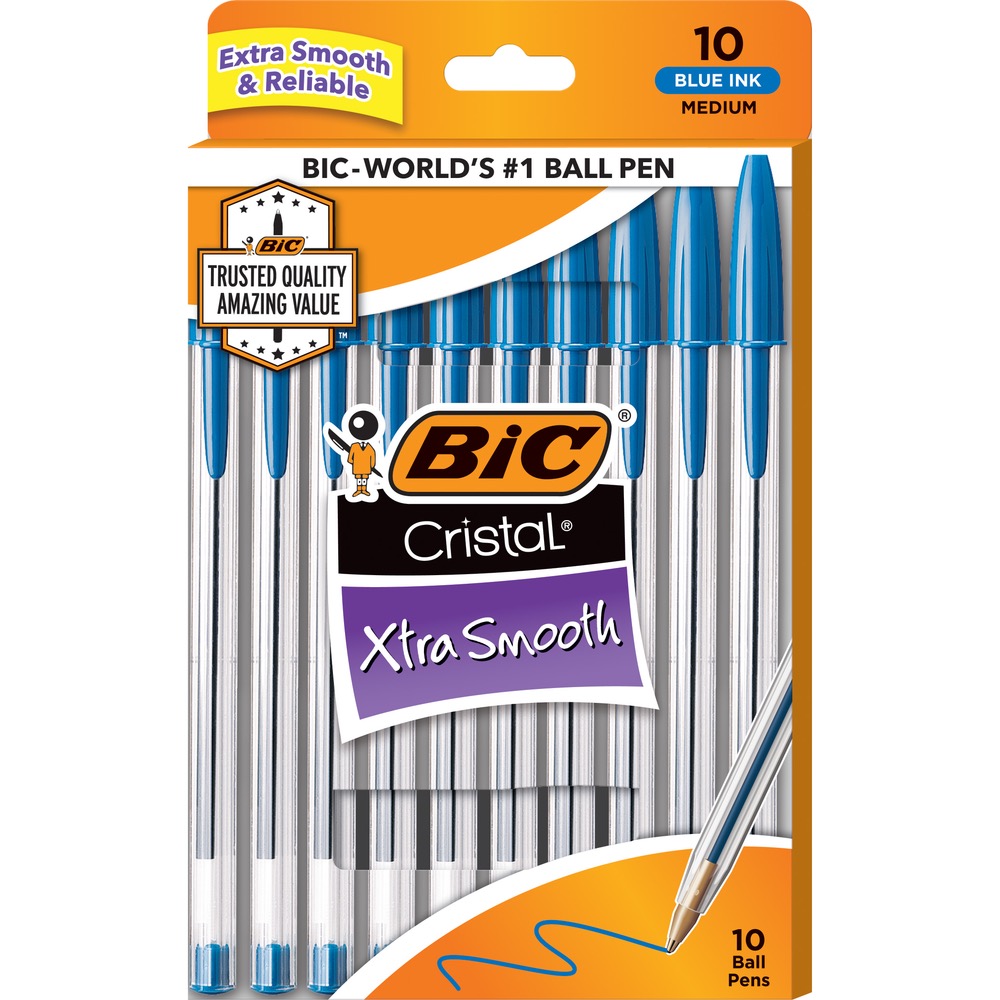 BIC Cristal Xtra Smooth Stic Ballpoint Pen - Blue 1.0mm 10pk