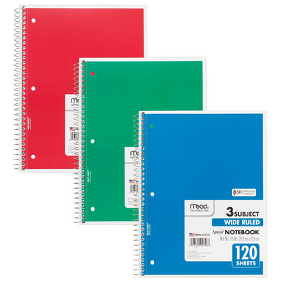 Mead 3 Subject Notebook 120 Pages