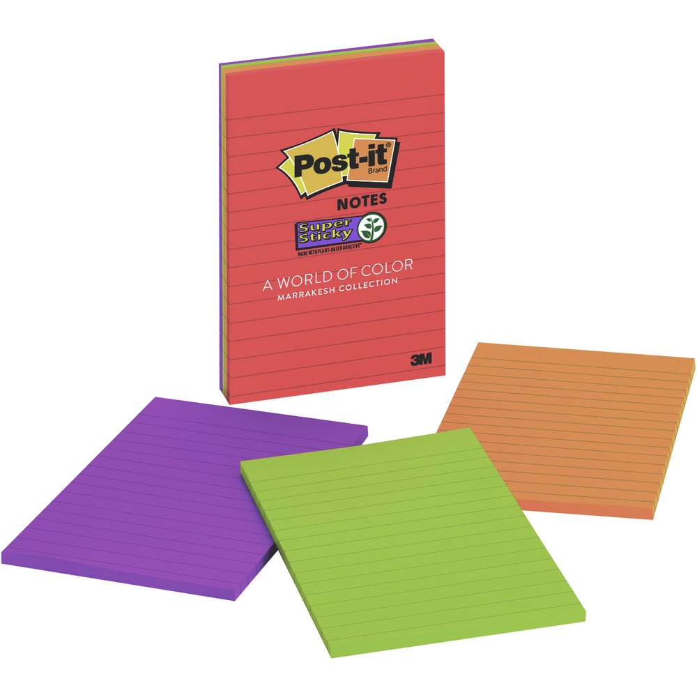 Post-it Lined Super Sticky Notes - Asst 4x6in 4Pk Pack 45Sht-Marrakesh