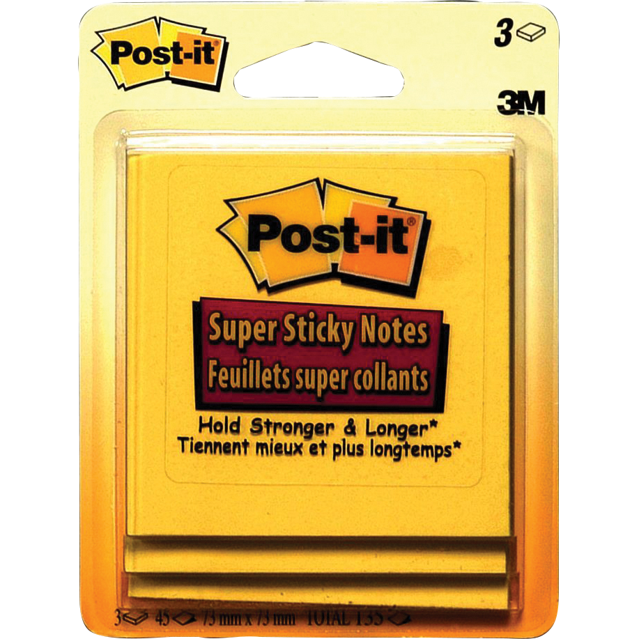 Post-it Super Sticky Notes - Yellow 3x3in 3Pk BP 45Sht