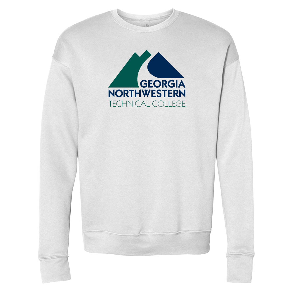 Georgia Northwestern Tech Bella + Canvas White Fleece Crew GNTC Primary Mark