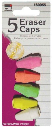Eraser Pencil Cap Assorted 5/cd