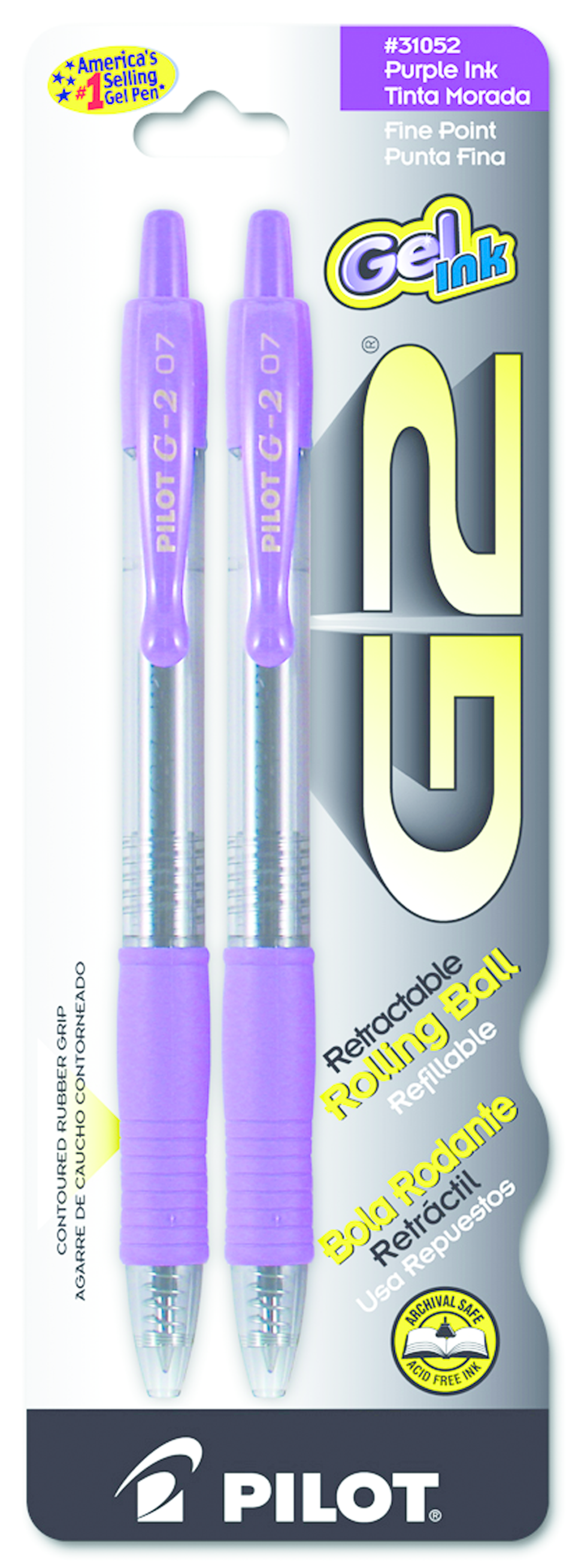 Pilot G2 Retractable Gel Pen - Purple .7mm 2Pk BP