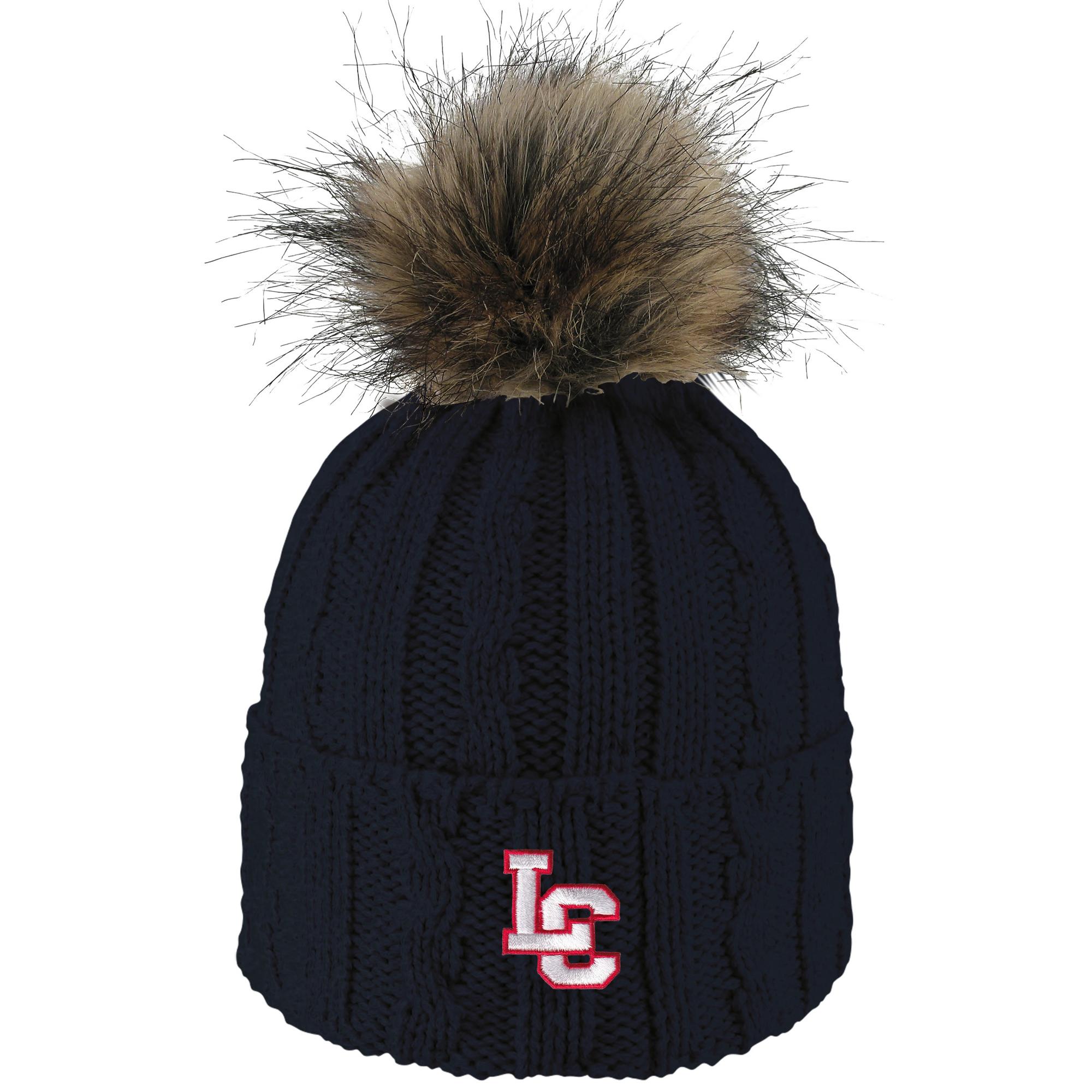 LC State Cable-Knit Hat with Cuff and Faux Fur Pom Pom
