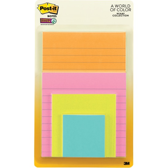 Post-it Lined Super Sticky Notes - Asst Asst 4Pk BP 45Sht-Lined