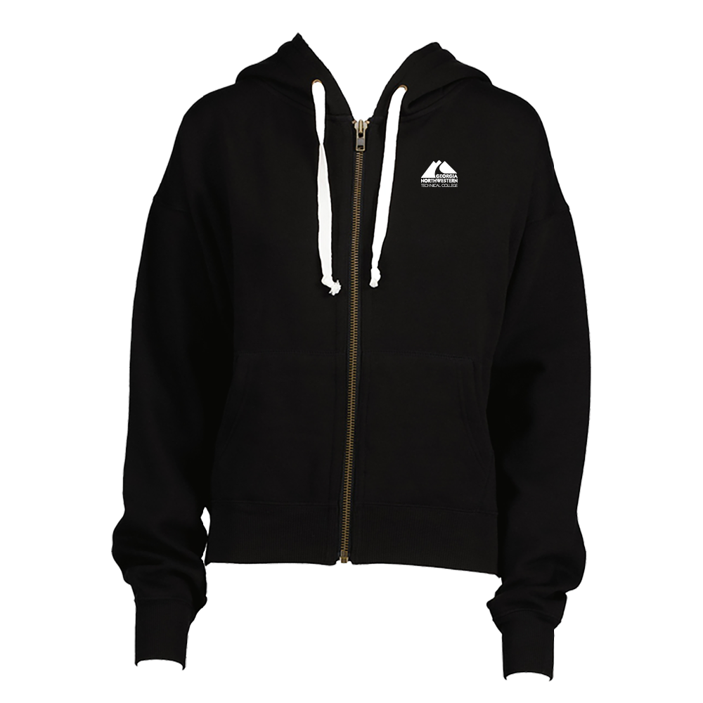 Georgia Northwestern Tech ENZA Womens Black Boxy Full Zip Hood GNTC Primary Mark