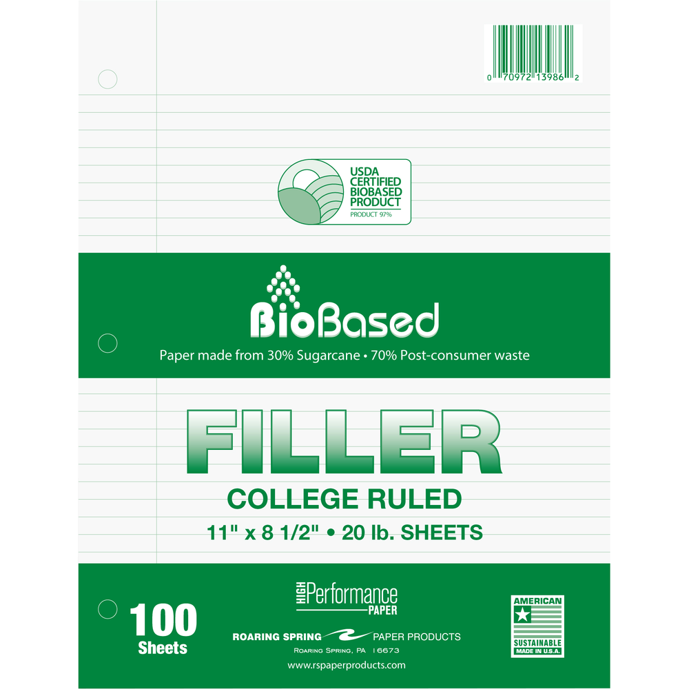 Roaring Spring BioBase Filler Paper - College Ruled 100 Sheets