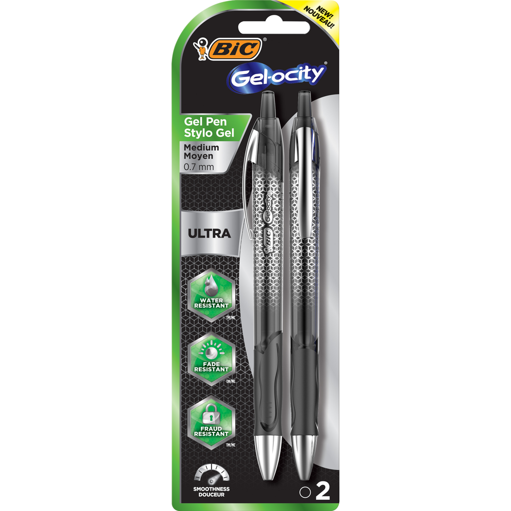 BIC Gel-ocity Ultra Retractable Gel Pen - Black .7mm 2Pk BP