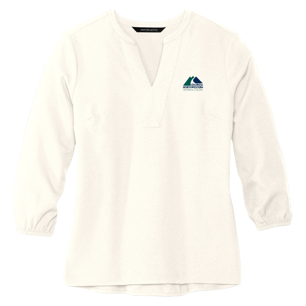 Georgia Northwestern Tech Mercer + Mettle Womens Ivory 3/4 Sleeve Crepe Blouse GNTC Primary Mark