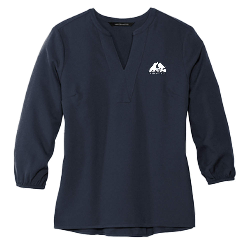 Georgia Northwestern Tech Mercer + Mettle Womens Navy 3/4 Sleeve Crepe Blouse GNTC Primary Mark