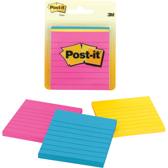 Post-it Lined Sticky Notes - Asst 3x3in 3Pk Pack