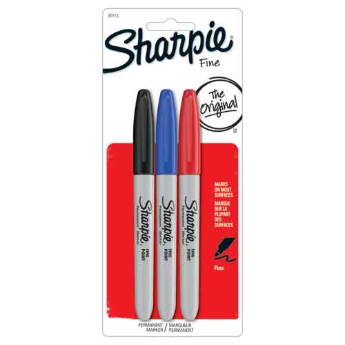 Sharpie, Fine, Red/Black/Blue, 3 Count