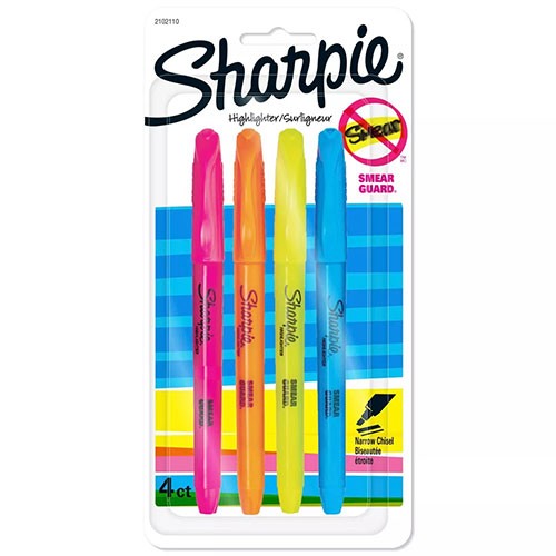Sharpie Pocket Highlighters Narrow Chisel Tip, 4 Count