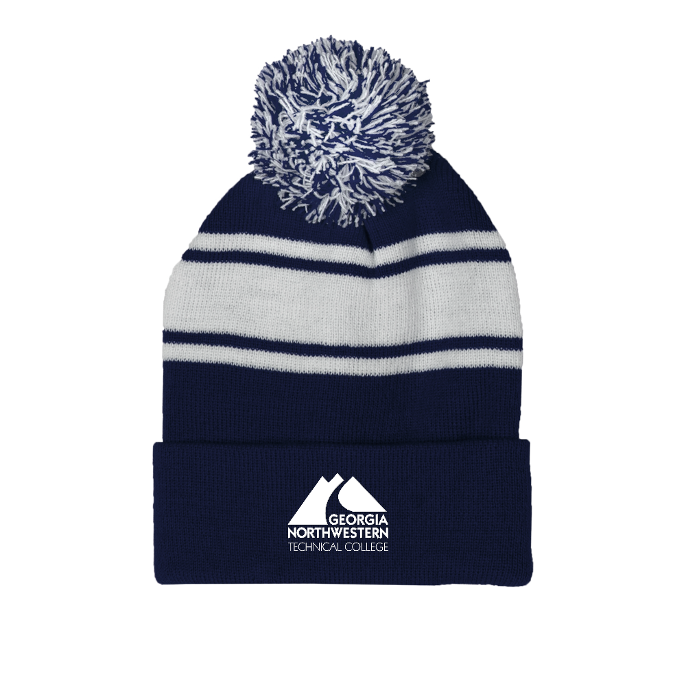 Georgia Northwestern Tech Navy/White Two Tone Knit Pom Beanie w/Cuff GNTC Primary Mark
