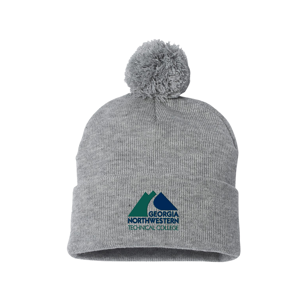 Georgia Northwestern Tech Sportsman Heather Grey Pom Pom Cuffed Beanie GNTC Primary Mark
