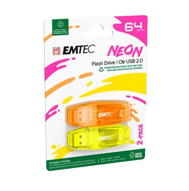 Flash Drive 64GB (Neon) 2pk