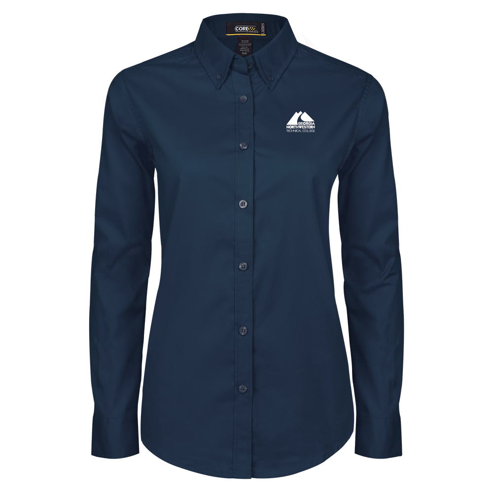 Georgia Northwestern Tech Womens Navy Twill Button Down Long Sleeve GNTC Primary Mark