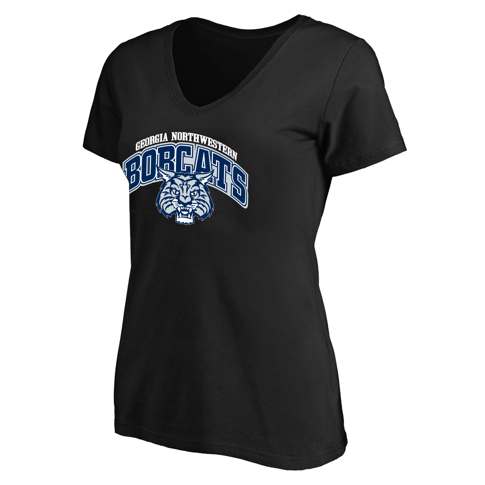 Georgia Northwestern Tech Womens Plus Black V Neck T Shirt Georgia Northwestern Bobcats Arched