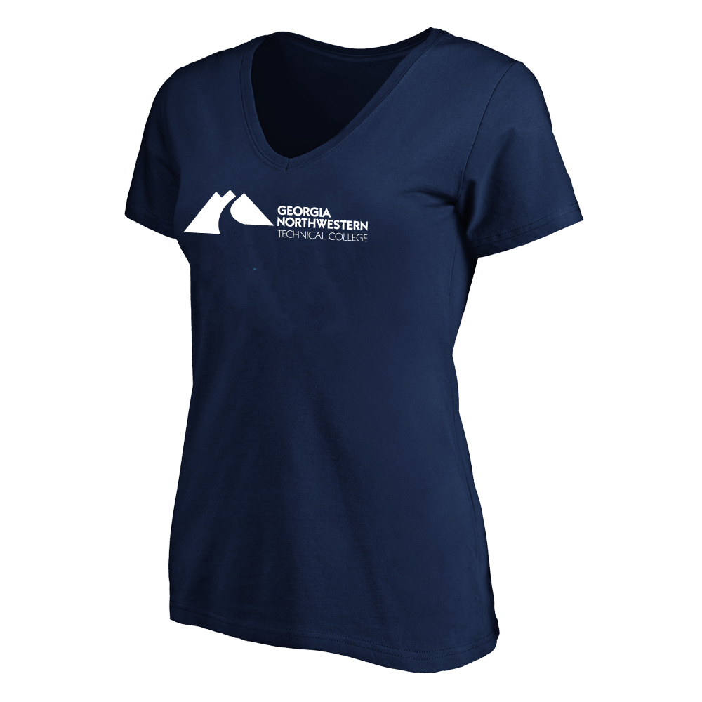 Georgia Northwestern Tech Womens Plus Navy V Neck T Shirt GNTC Horizontal Mark